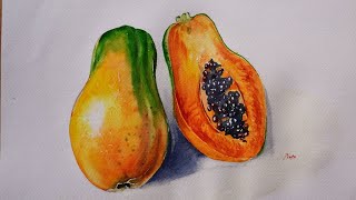 Fruit painting with watercolor  how to draw a papaya [upl. by Einaj840]