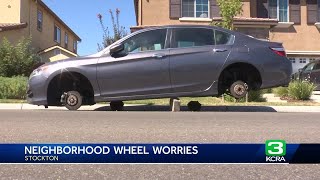 Stockton neighbors wake up to their vehicles tires stolen [upl. by Mossberg]