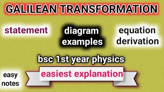 galilean transformation  galilean transformation equation  galilean transformation bsc 1st year [upl. by Cheri]