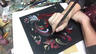 Rosemaling Freehand tutorial Lise Lorentzen ASMR [upl. by Aielam]