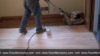 Refinishing hardwood floors Applying Stain with Buffer [upl. by Atnohsal]