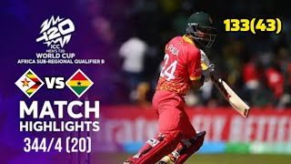 Match Highlights Zimbabwe vs Gambia Fastest Hundred Sikandar Raza 13343  World record 3444 20 [upl. by Aniale634]