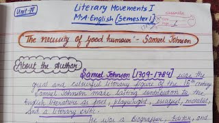 The Necessity of Good Humour  Samuel Johnson  Literary movements 1 MA English Semester 1 pu [upl. by Neerroc]