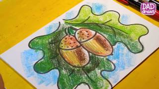 How to draw acorns and oak  art leaves for kids [upl. by Idola]