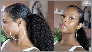 THE BEST SLEEK LOW PONYTAIL ON TYPE 4 NATURAL HAIR  Using Heat Free Hair Drawstring Ponytail [upl. by Mayworm]