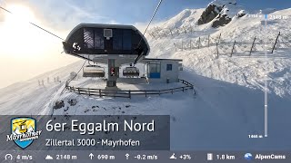 6er Eggalm Nord Ski Lift Full Ride  Mayrhofen Zillertal 3000  Built by Doppelmayr in 2004 [upl. by Aynatan]