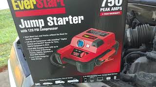 EVERSTART 750 Amp Jump Starter with 120 PSI Digital Compressor Review  How to use [upl. by Nallij]