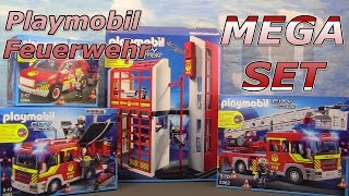 MEGA Playmobil Feuerwehr Set unboxing Leiterwagen Löschfahrzeug [upl. by Jaeger]