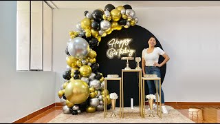 Como hacer un Arco de Globos  Con fondo circular negro  Decoracion cumpleaños [upl. by Ji588]