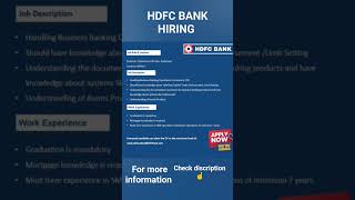 HDFC BANK HIRING operation CPU ops  authoriser business banking operation processing [upl. by Eeznyl822]