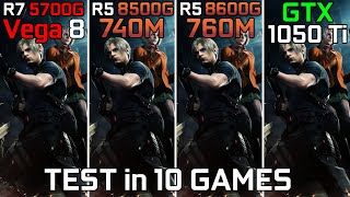 Ryzen 7 5700G vs Ryzen 5 8500G vs Ryzen 5 8600G vs GTX 1050 Ti  Test in 10 Games [upl. by Ahsekat534]