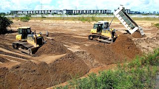 Shantui DH17c2 Bulldozer Utilized to Fill City Pits with Sand from a Large Capacity Truck [upl. by Jahn]