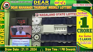 LOTTERY LIVE 1PM 21112024  Nagaland State Lottery  LIVE DRAW [upl. by Aldous]