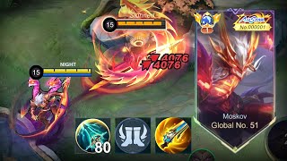 WTF DAMAGE GLOBAL MOSKOV NEW BEST 1 HIT BUILD 2024 recommended build and emblem  MLBB [upl. by Joete303]