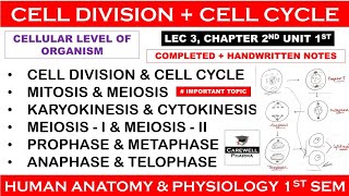 Cell division  Cell Cycle  Mitosis  Meiosis  L3 Ch2 Unit 1 hap 1st semester  Carewell Pharma [upl. by Abbi]