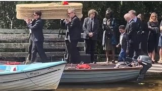 Edna O’Brien RIP burial transfer by boat  Irish Examiner video footage 10Aug2024 Stephen Rea [upl. by Enttirb978]