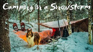 Winter Camping in Snow Storm with Survival Shelter amp Bushcraft Cot [upl. by Obadiah714]