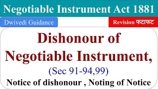 Dishonour of Negotiable Instrument Dishonour of Negotiable Instrument act 1881 business law bcom [upl. by Euqina]