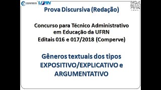 Gêneros EXPOSITIVOS EXPLICATIVOS e ARGUMENTATIVOS  Concurso UFRN  Téc Educação 2018 [upl. by Chryste]