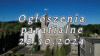 Ogłoszenia parafialne 20 października 2024 [upl. by Aterg]