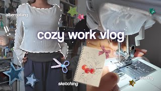 🎀 alterating my clothes at home ☆ COZY VLOG cleaning drawing sewing [upl. by Winsor]