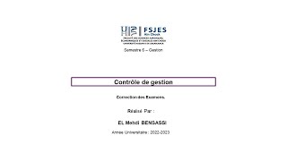 Correction Dexamen Controle de gestion Session Rattrapage 20192020  Pr HASSAN BASSIDI [upl. by March463]