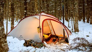 Hot Tent Winter Camping In Snow And Freezing Temperatures [upl. by Renaud253]