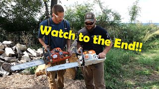 Stihl MS362 vs Husqvarna 562xp Speed Comparison Watch to the End [upl. by Kenti81]