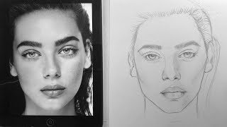 How to draw Perfect Face Outline for Beginners  Portrait Outline with Simple and Easy Technique [upl. by Nnalyrehs]