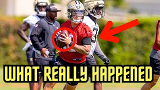 Spencer Rattler MAKING PLAYS At New Orleans Saints Minicamp OTAs  Derek Carr WATCH His BACK [upl. by Lakim284]