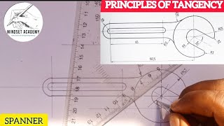 SPANNER CONSTRUCTION USING PRINCIPLES OF TANGENCY technicaldrawing engineeringdrawing [upl. by Ford]