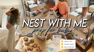 NEST WITH ME  making a bedside diaper cart freezer meals lactation snacks amp assembling baby gear [upl. by Ashelman]