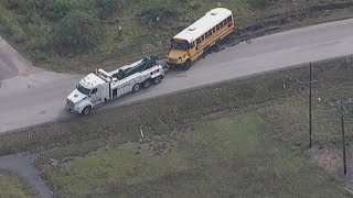 No injuries reported after Alvin ISD school bus flips on its side [upl. by Jesher]