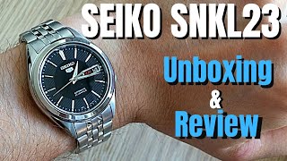 Seiko 5 SNKL23 Unboxing amp Watch Review   Leather Strap [upl. by Groome461]