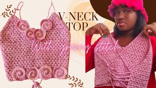 crochet Vneck top  with granny stitch [upl. by Cherri]