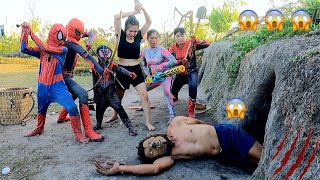 The brave SpiderMan squad destroy the ferocious MonkeyMan monster to save the little spiderman [upl. by Ganiats]