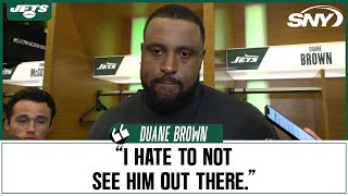 Jets OT Duane Brown on allowing sack leading to Aaron Rodgers injury It sucks  SNY [upl. by Pen546]