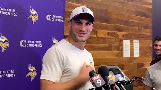 Vikings QB Kirk Cousins wears Christian Darrisaws chain on flight home from London [upl. by Anitsirk]