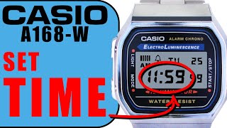 Casio A168 W How to set the Time in 1 minute 4k [upl. by Cleodel]