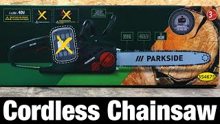 Unboxing Lidl Parkside ® PKSA 40LI A1 40V cordless Chainsaw with two 20V batteries [upl. by Berga]