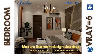 Sketchup interior design 1 How to make a bedroom design and render vray6 [upl. by Andromeda]