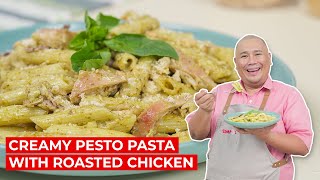 Creamy Pesto Pasta with Roasted Chicken Recipe [upl. by Farmann]