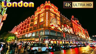 London Luxury Christmas Lights 2024 🎁Harrods and Brompton Street Evening Walk 4K60 [upl. by Wallraff797]