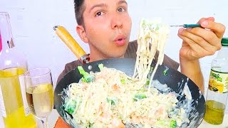 CREAMY SHRIMP ALFREDO • Mukbang amp Recipe [upl. by Rolyak]