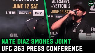 Nate Diaz smokes joint at UFC 263 press conference Offers Brandon Moreno a toke [upl. by Animor]