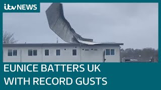 Storm Eunice batters UK and Ireland with recordbreaking gusts  ITV News [upl. by Inafit]