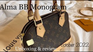 Louis Vuitton ALMA BB Monogram  Unboxing 2022  october 2022  review unboxing amp price [upl. by Ailemac]