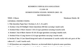 Class9 Maths 2023 SEE  Annual Exam Question Paper For KENDRIYA VIDYALAYA KVS Students [upl. by Ettennej]