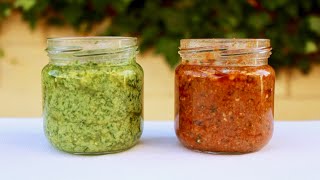 CÓMO HACER PESTO VERDE Y PESTO ROJO  Receta italiana [upl. by Primrosa]