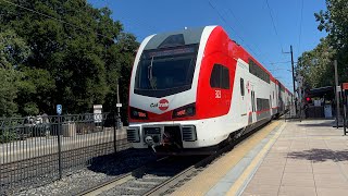 Caltrain Stadler KISS EMU 324 amp 323 in Limited Service 512 Hillsdale to Sunnyvale Station [upl. by Nashoma]